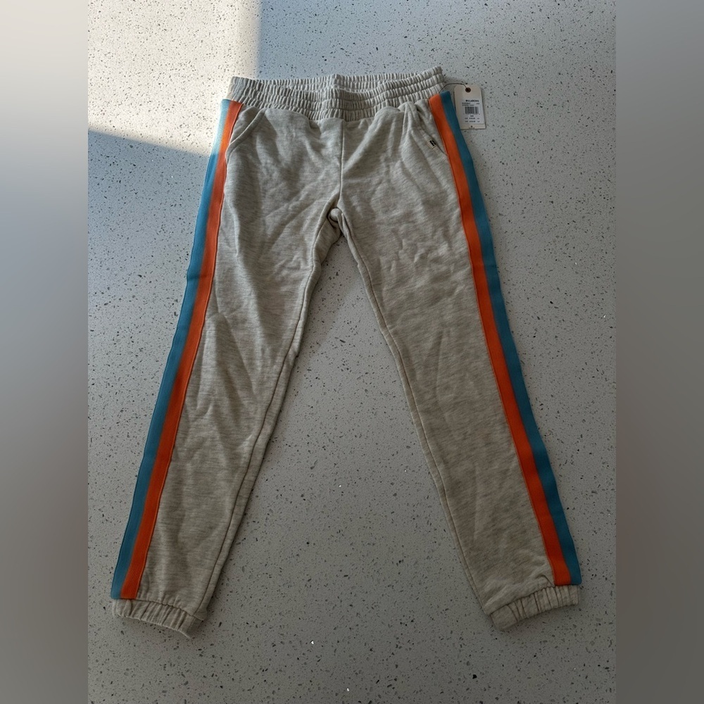 Billabong girls s/8 Light Gray Joggers with Orange and Blue Stripes